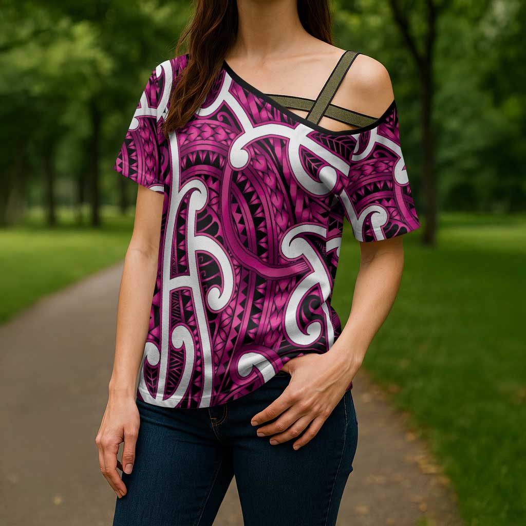 Aotearoa Maori Kowhaiwhai Cross Shoulder Shirt Mawhero Puhoro and Patiki