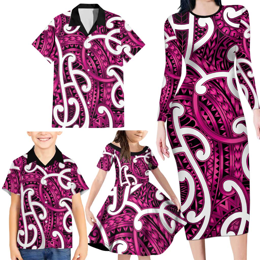 Aotearoa Maori Kowhaiwhai Family Matching Long Sleeve Bodycon Dress and Hawaiian Shirt Mawhero Puhoro and Patiki LT9 - Polynesian Pride
