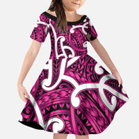 Aotearoa Maori Kowhaiwhai Family Matching Mermaid Dress and Hawaiian Shirt Mawhero Puhoro and Patiki LT9 Daughter's Dress Pink - Polynesian Pride