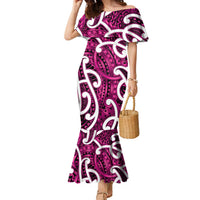Aotearoa Maori Kowhaiwhai Family Matching Mermaid Dress and Hawaiian Shirt Mawhero Puhoro and Patiki LT9 Mom's Dress Pink - Polynesian Pride