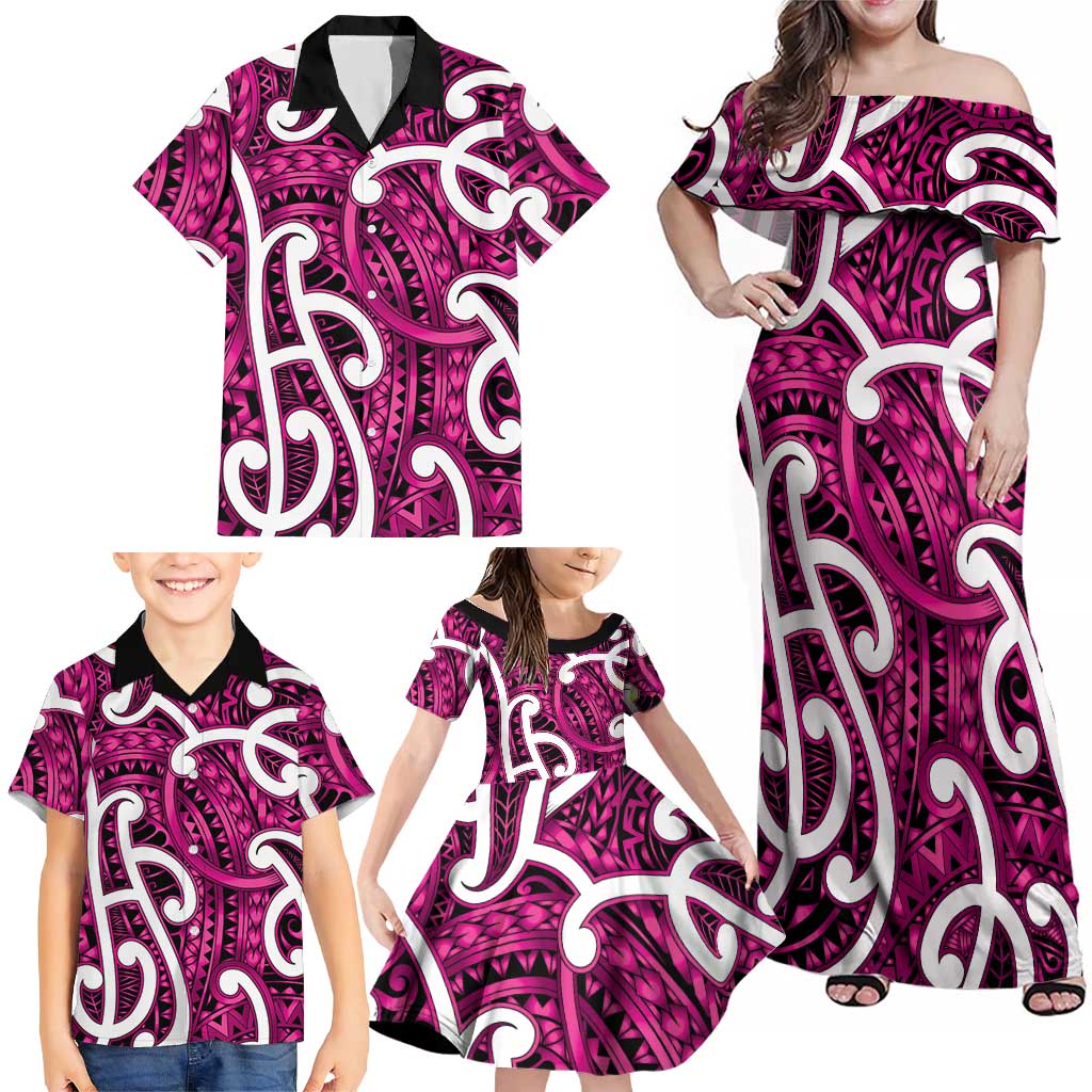 Aotearoa Maori Kowhaiwhai Family Matching Off Shoulder Maxi Dress and Hawaiian Shirt Mawhero Puhoro and Patiki LT9 - Polynesian Pride