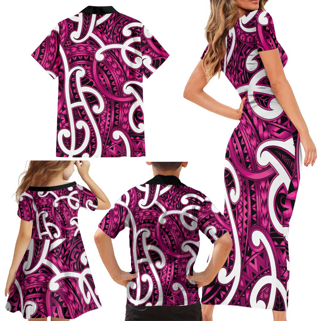 Aotearoa Maori Kowhaiwhai Family Matching Short Sleeve Bodycon Dress and Hawaiian Shirt Mawhero Puhoro and Patiki LT9 - Polynesian Pride