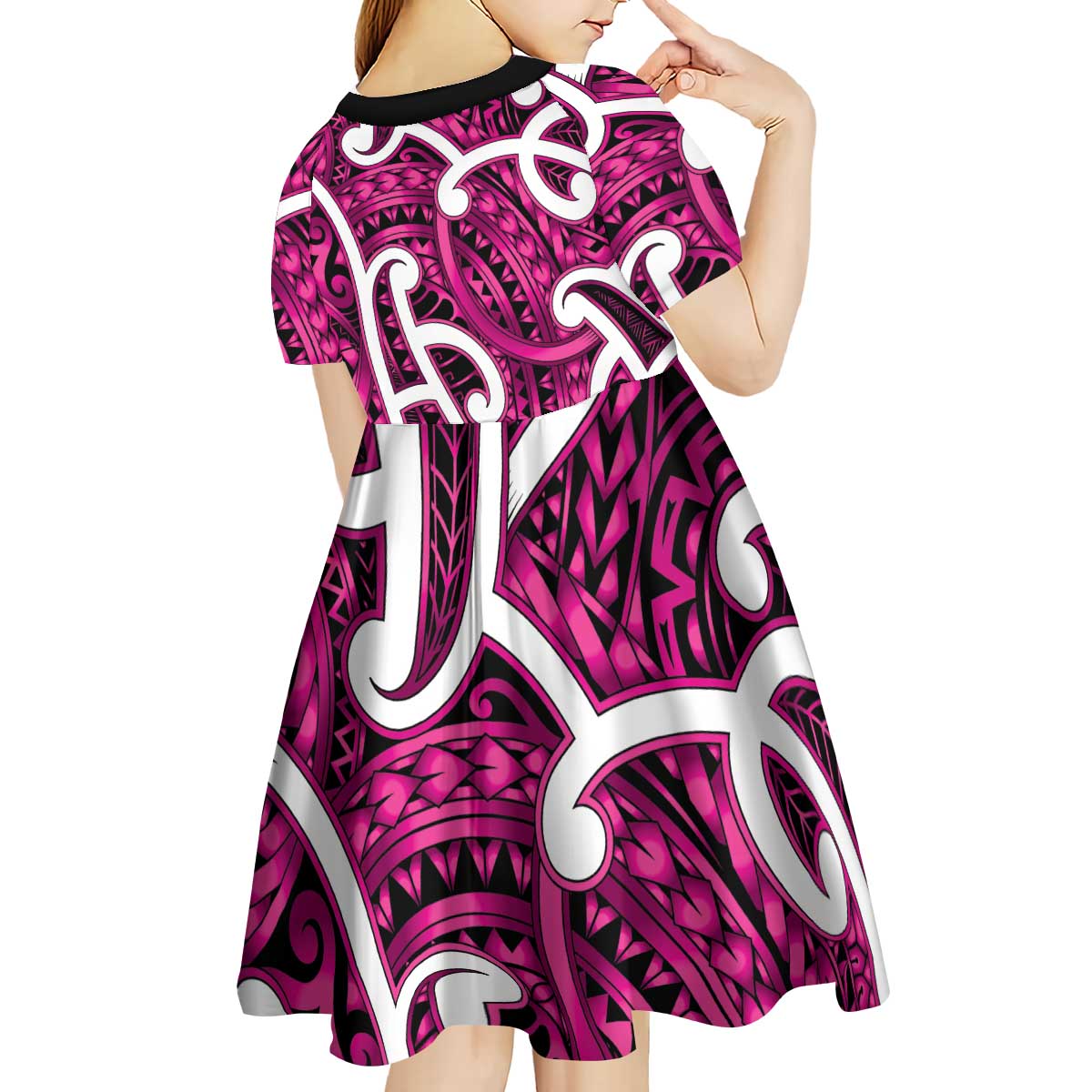 Aotearoa Maori Kowhaiwhai Kid Short Sleeve Dress Mawhero Puhoro and Patiki