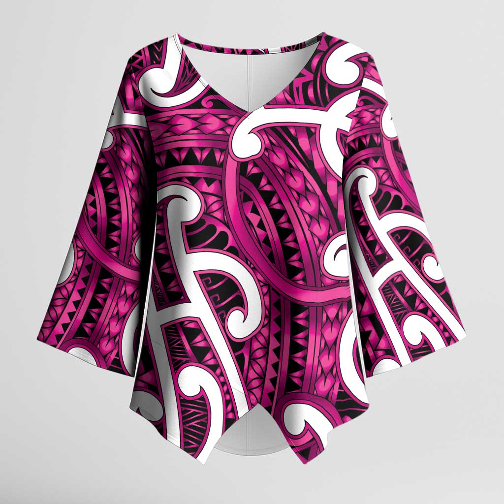 Aotearoa Maori Kowhaiwhai Kimono Sleeve Blouse Mawhero Puhoro and Patiki