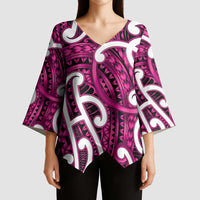 Aotearoa Maori Kowhaiwhai Kimono Sleeve Blouse Mawhero Puhoro and Patiki