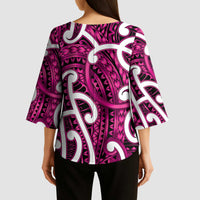 Aotearoa Maori Kowhaiwhai Kimono Sleeve Blouse Mawhero Puhoro and Patiki