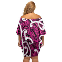Aotearoa Maori Kowhaiwhai Off Shoulder Short Dress Mawhero Puhoro and Patiki