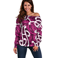 Aotearoa Maori Kowhaiwhai Off Shoulder Sweater Mawhero Puhoro and Patiki