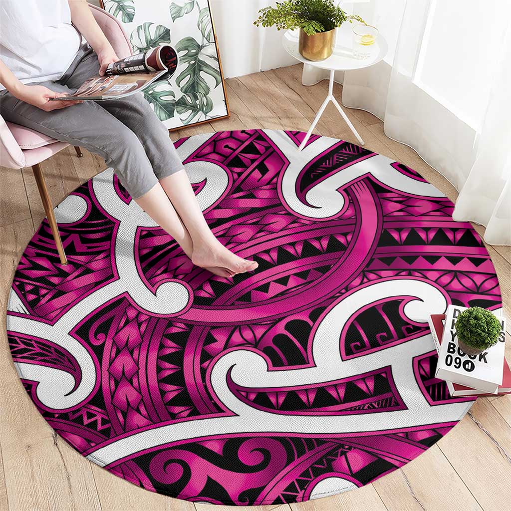 Aotearoa Maori Kowhaiwhai Round Carpet Mawhero Puhoro and Patiki
