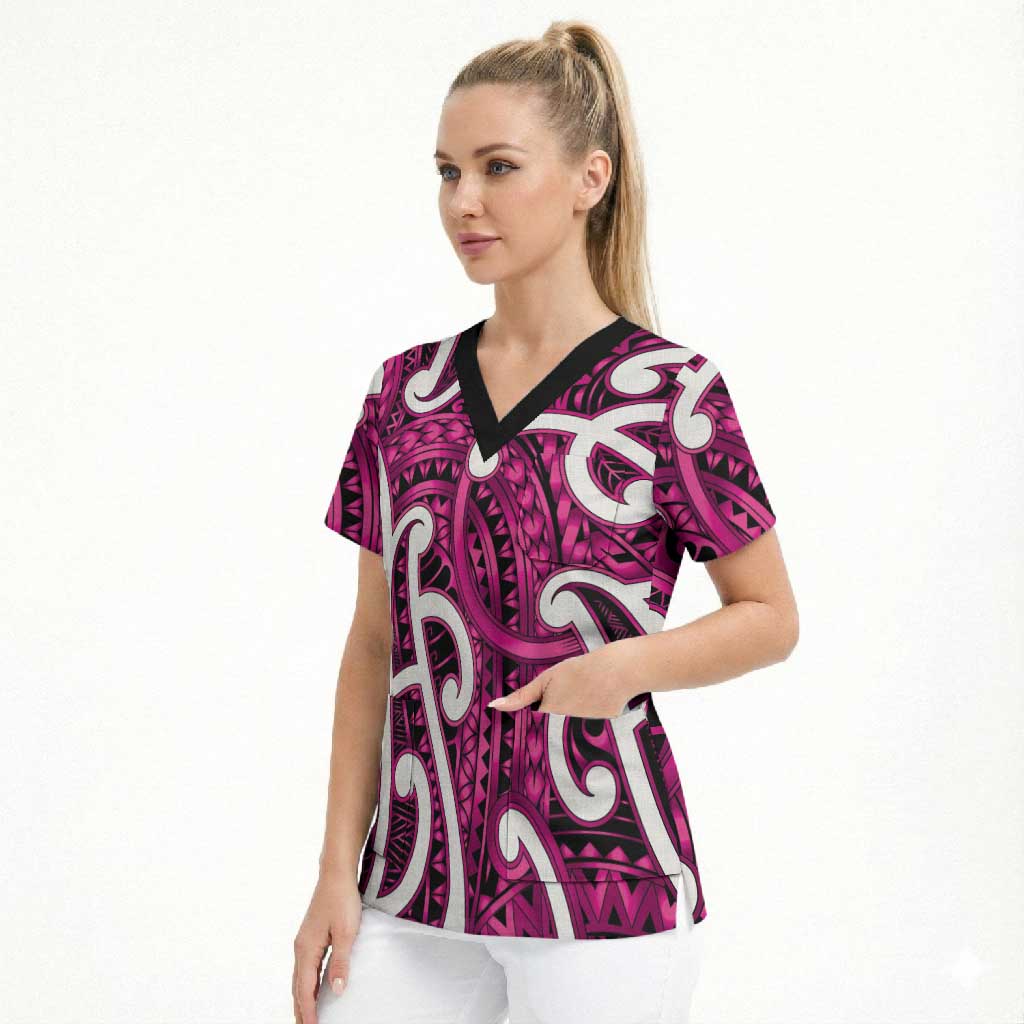 Aotearoa Maori Kowhaiwhai Scrub Top Mawhero Puhoro and Patiki LT9 - Polynesian Pride