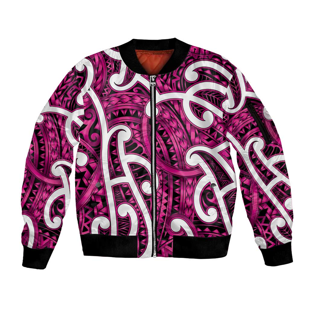 Aotearoa Maori Kowhaiwhai Sleeve Zip Bomber Jacket Mawhero Puhoro and Patiki