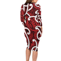 Aotearoa Maori Kowhaiwhai Family Matching Long Sleeve Bodycon Dress and Hawaiian Shirt Whero Puhoro and Patiki LT9 - Polynesian Pride