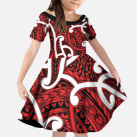 Aotearoa Maori Kowhaiwhai Family Matching Mermaid Dress and Hawaiian Shirt Whero Puhoro and Patiki LT9 Daughter's Dress Red - Polynesian Pride