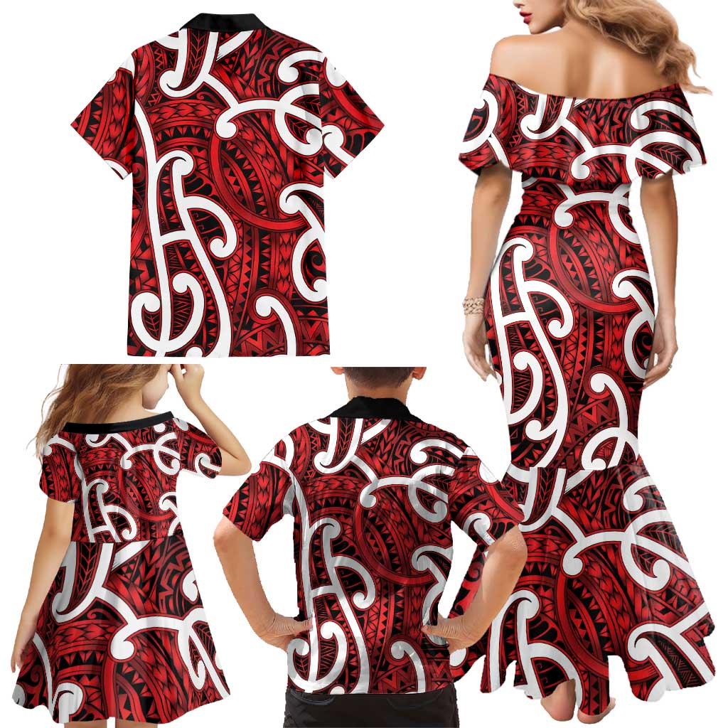 Aotearoa Maori Kowhaiwhai Family Matching Mermaid Dress and Hawaiian Shirt Whero Puhoro and Patiki LT9 - Polynesian Pride