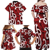 Aotearoa Maori Kowhaiwhai Family Matching Off Shoulder Maxi Dress and Hawaiian Shirt Whero Puhoro and Patiki LT9 - Polynesian Pride