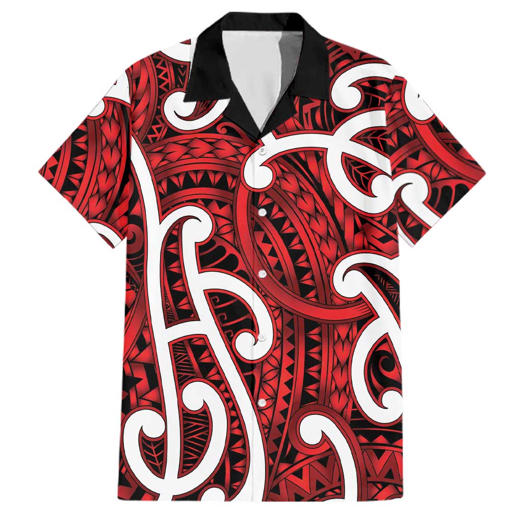 Aotearoa Maori Kowhaiwhai Family Matching Off Shoulder Maxi Dress and Hawaiian Shirt Whero Puhoro and Patiki LT9 Dad's Shirt - Short Sleeve Red - Polynesian Pride
