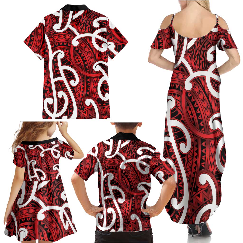 Aotearoa Maori Kowhaiwhai Family Matching Summer Maxi Dress and Hawaiian Shirt Whero Puhoro and Patiki LT9 - Polynesian Pride