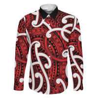 Aotearoa Maori Kowhaiwhai Family Matching Tank Maxi Dress and Hawaiian Shirt Whero Puhoro and Patiki LT9 Dad's Shirt - Long Sleeve Red - Polynesian Pride