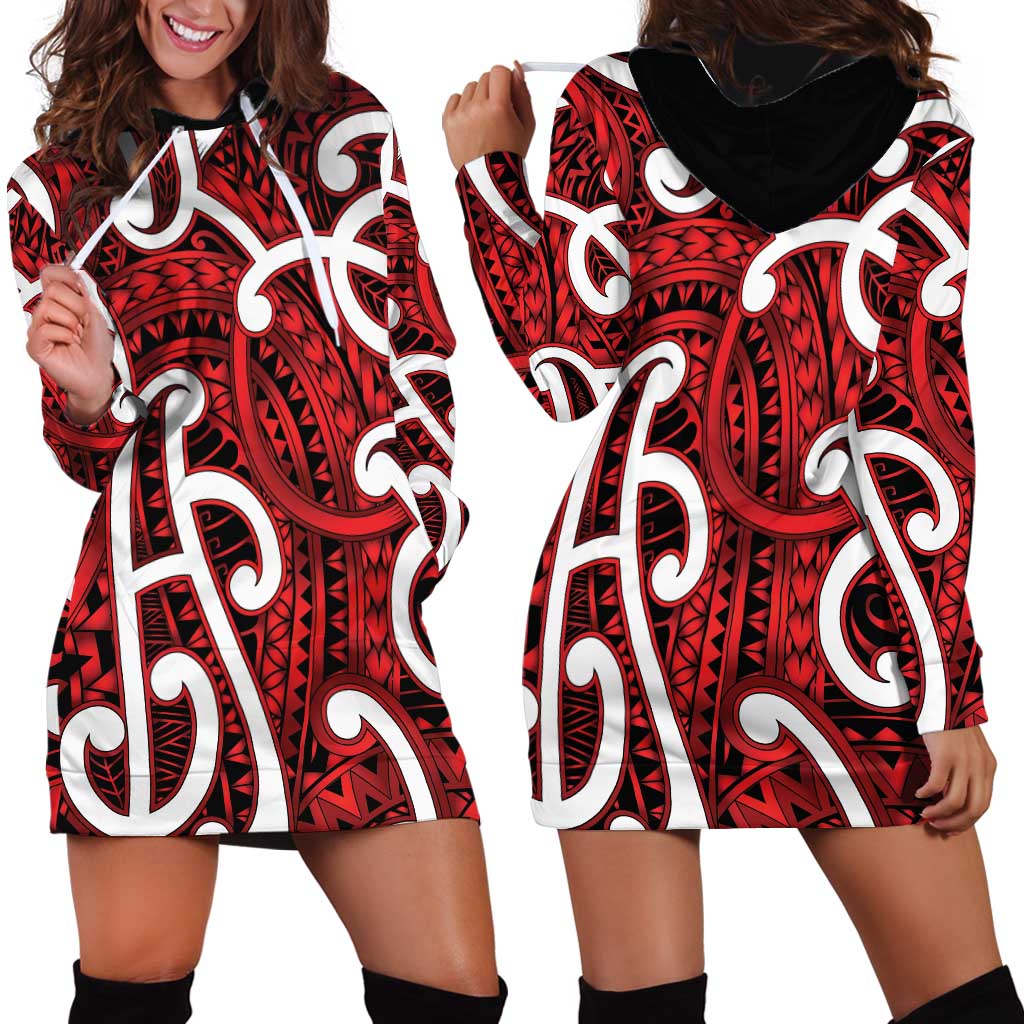 Aotearoa Maori Kowhaiwhai Hoodie Dress Whero Puhoro and Patiki