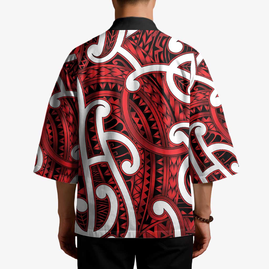 Aotearoa Maori Kowhaiwhai Kimono Whero Puhoro and Patiki