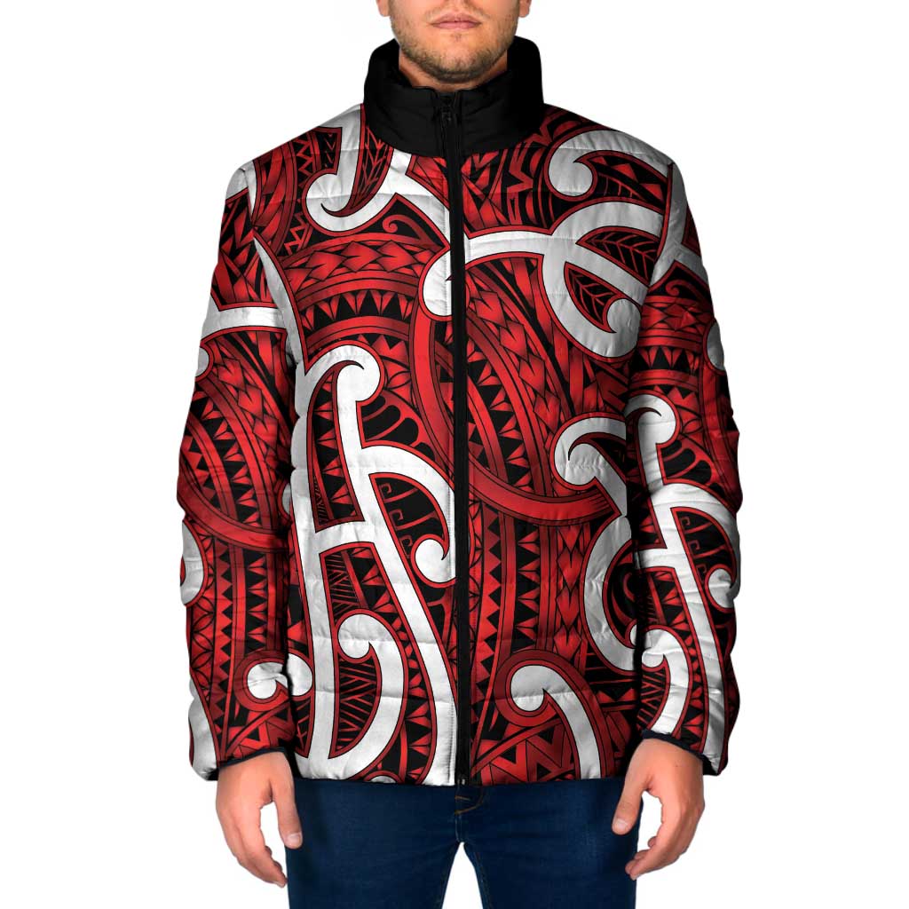 Aotearoa Maori Kowhaiwhai Padded Jacket Whero Puhoro and Patiki