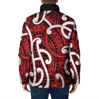 Aotearoa Maori Kowhaiwhai Padded Jacket Whero Puhoro and Patiki