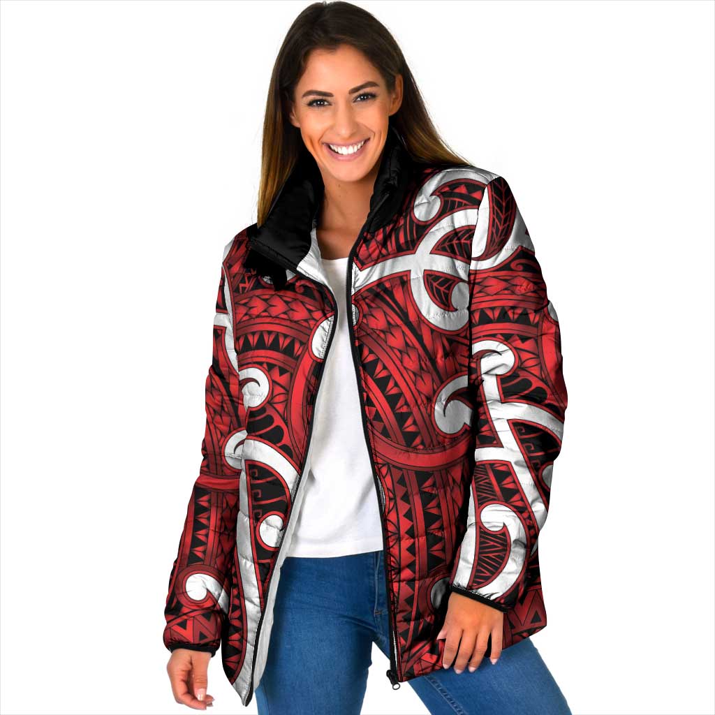 Aotearoa Maori Kowhaiwhai Padded Jacket Whero Puhoro and Patiki