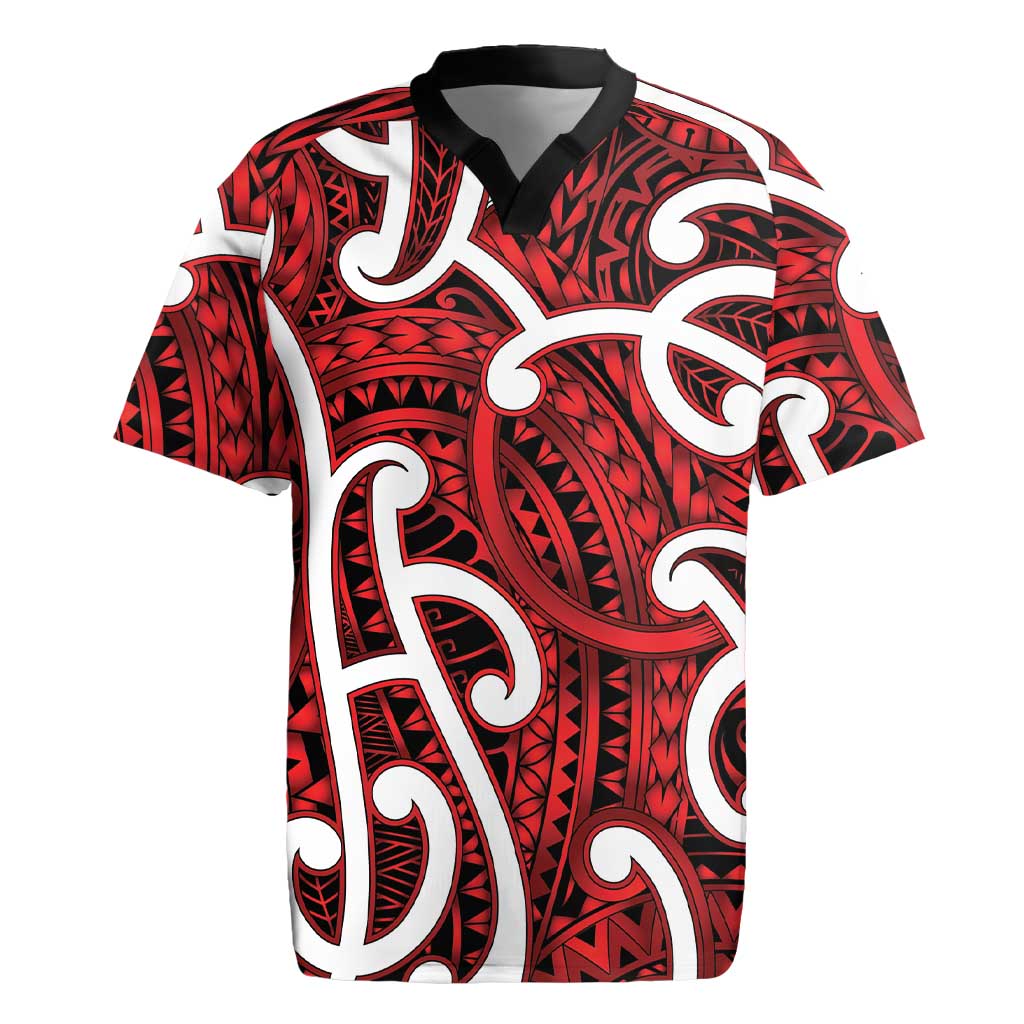 Aotearoa Maori Kowhaiwhai Rugby Jersey Whero Puhoro and Patiki