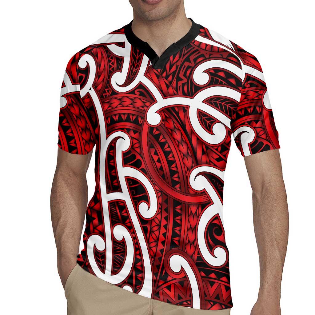 Aotearoa Maori Kowhaiwhai Rugby Jersey Whero Puhoro and Patiki
