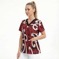 Aotearoa Maori Kowhaiwhai Scrub Top Whero Puhoro and Patiki