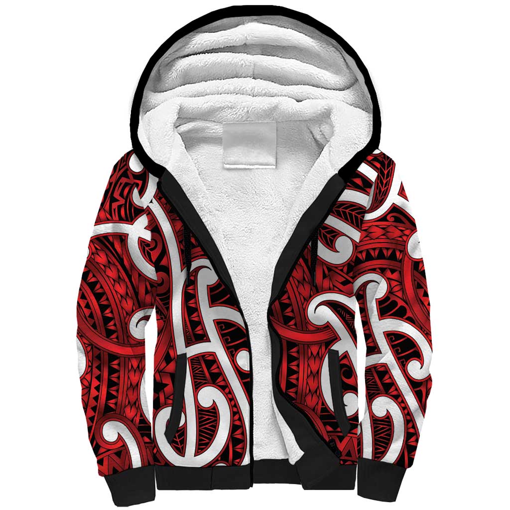 Aotearoa Maori Kowhaiwhai Sherpa Hoodie Whero Puhoro and Patiki
