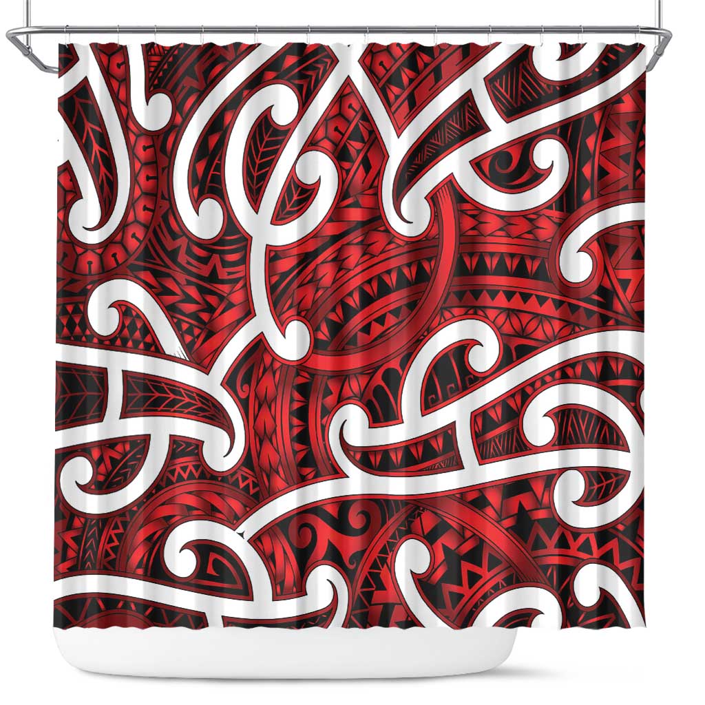 Aotearoa Maori Kowhaiwhai Shower Curtain Whero Puhoro and Patiki