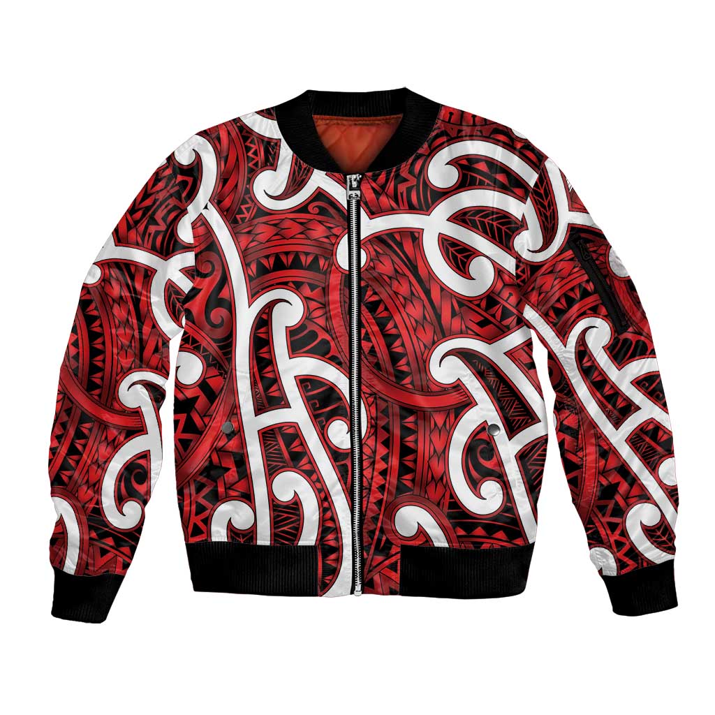 Aotearoa Maori Kowhaiwhai Sleeve Zip Bomber Jacket Whero Puhoro and Patiki