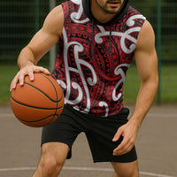 Aotearoa Maori Kowhaiwhai Sleeveless Hoodie Whero Puhoro and Patiki