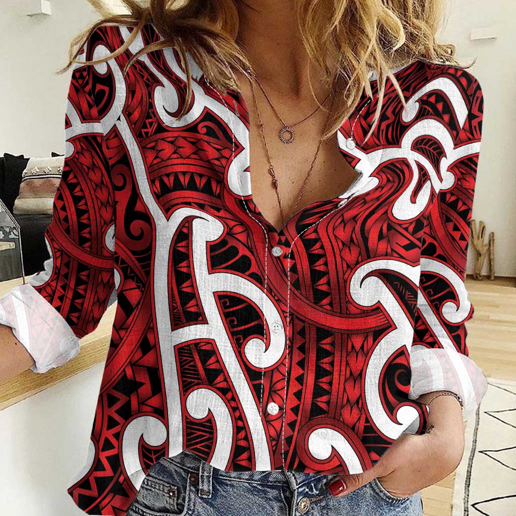 Aotearoa Maori Kowhaiwhai Women Casual Shirt Whero Puhoro and Patiki