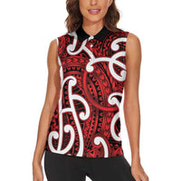 Aotearoa Maori Kowhaiwhai Women Sleeveless Polo Shirt Whero Puhoro and Patiki LT9 - Polynesian Pride