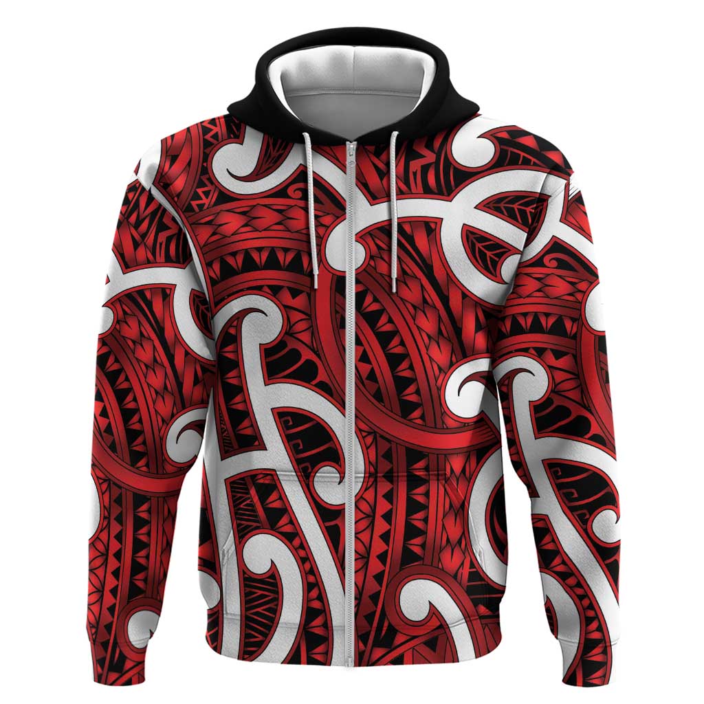 Aotearoa Maori Kowhaiwhai Zip Hoodie Whero Puhoro and Patiki