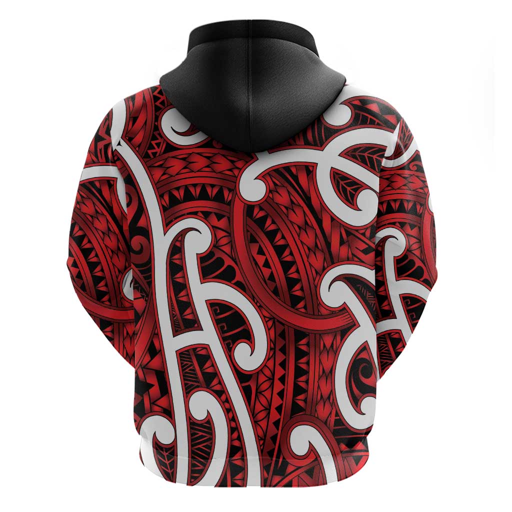 Aotearoa Maori Kowhaiwhai Zip Hoodie Whero Puhoro and Patiki