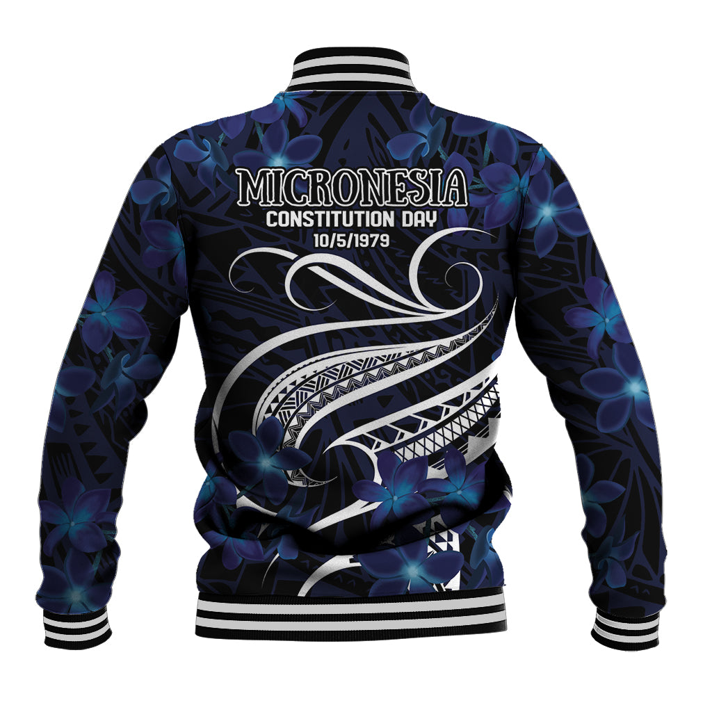Micronesia Constitution Day Baseball Jacket Since 1979 with Polynesian Hibiscus Pattern
