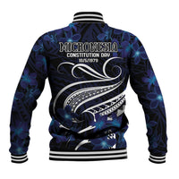 Micronesia Constitution Day Baseball Jacket Since 1979 with Polynesian Hibiscus Pattern