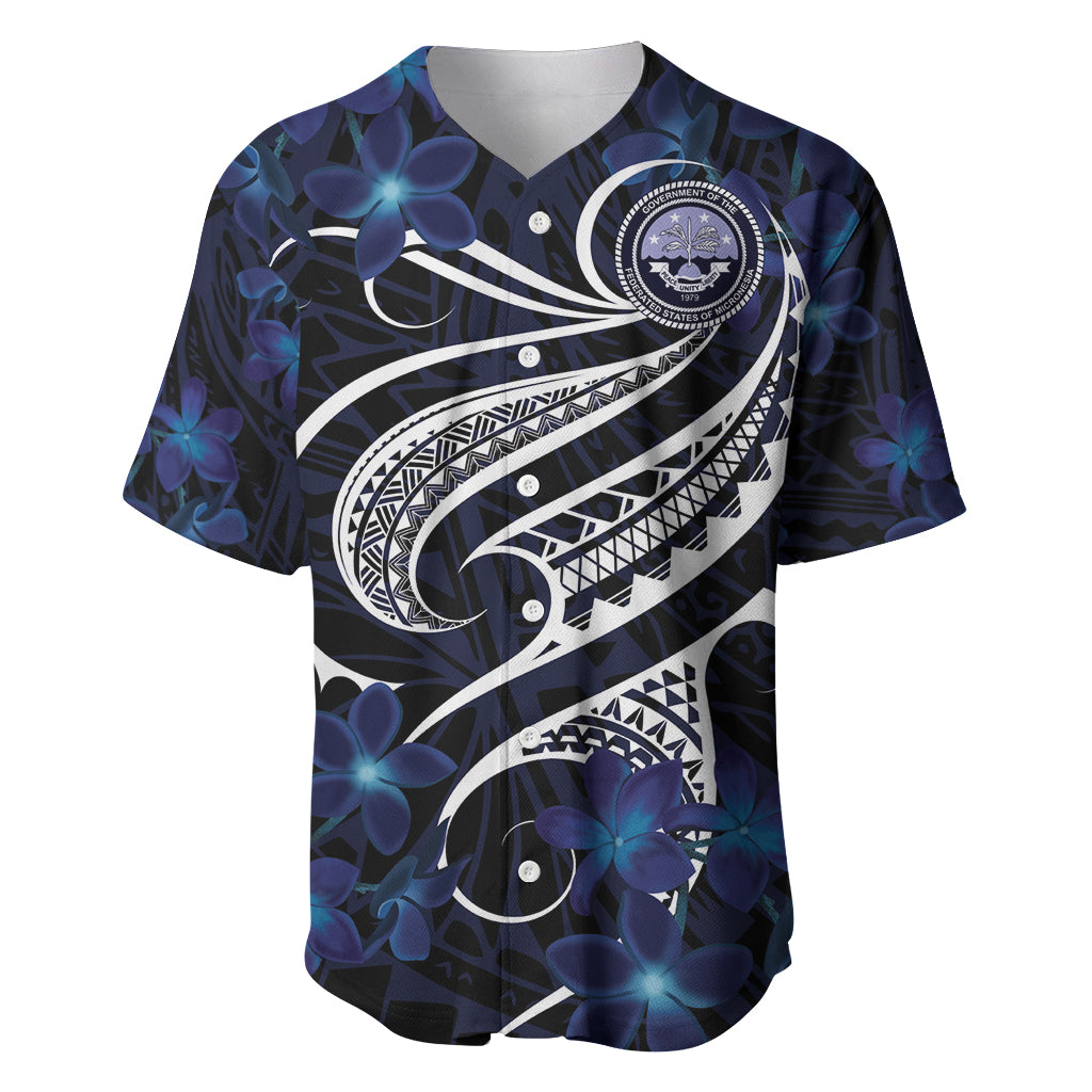 Micronesia Constitution Day Baseball Jersey Since 1979 with Polynesian Hibiscus Pattern LT9 Blue - Polynesian Pride