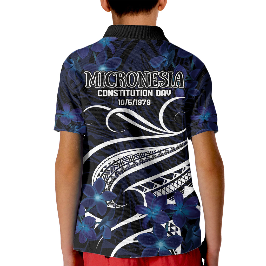 Micronesia Constitution Day Kid Polo Shirt Since 1979 with Polynesian Hibiscus Pattern
