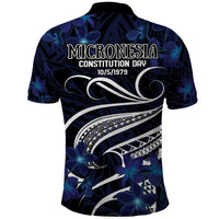 Micronesia Constitution Day Polo Shirt Since 1979 with Polynesian Hibiscus Pattern