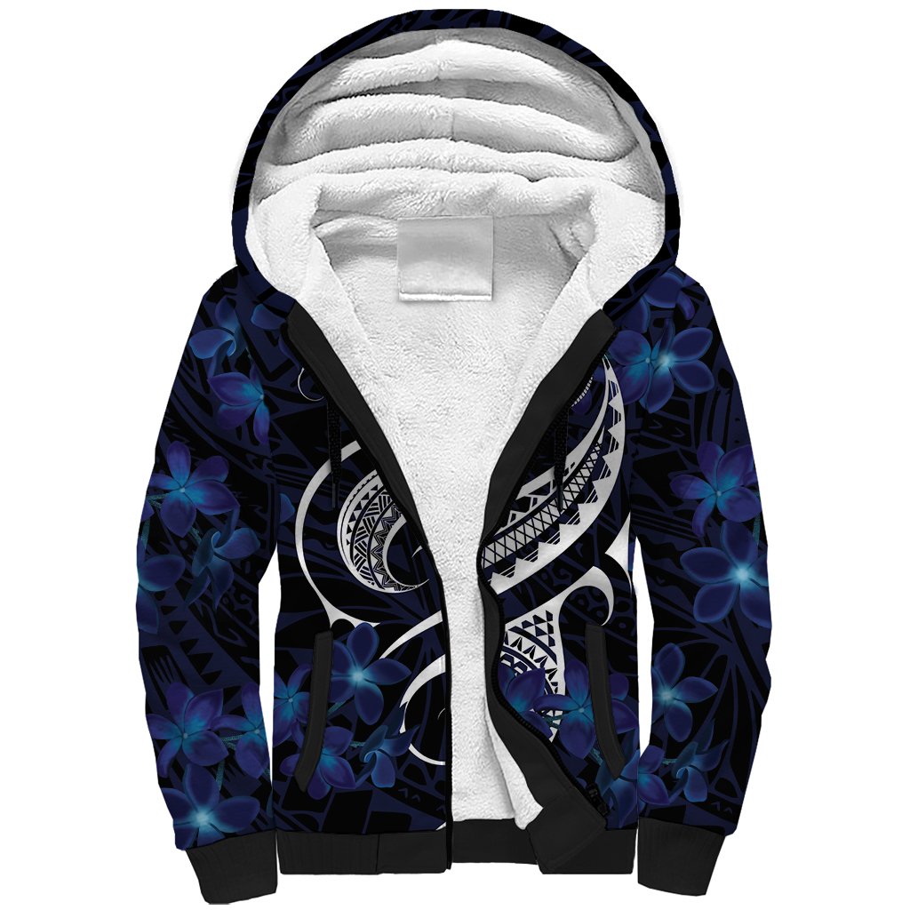 Micronesia Constitution Day Sherpa Hoodie Since 1979 with Polynesian Hibiscus Pattern