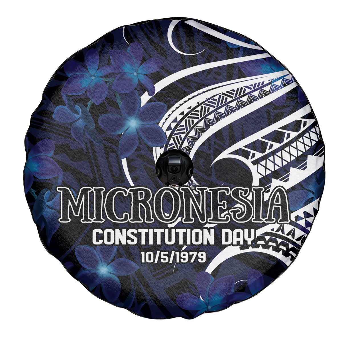 Micronesia Constitution Day Spare Tire Cover Since 1979 with Polynesian Hibiscus Pattern