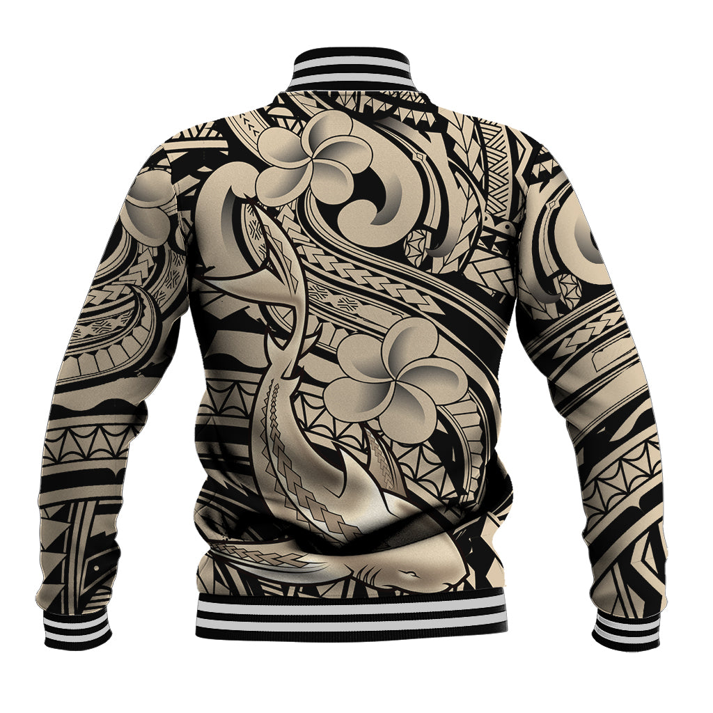 Polynesian Shark Tribal Tattoo Baseball Jacket Beige Style