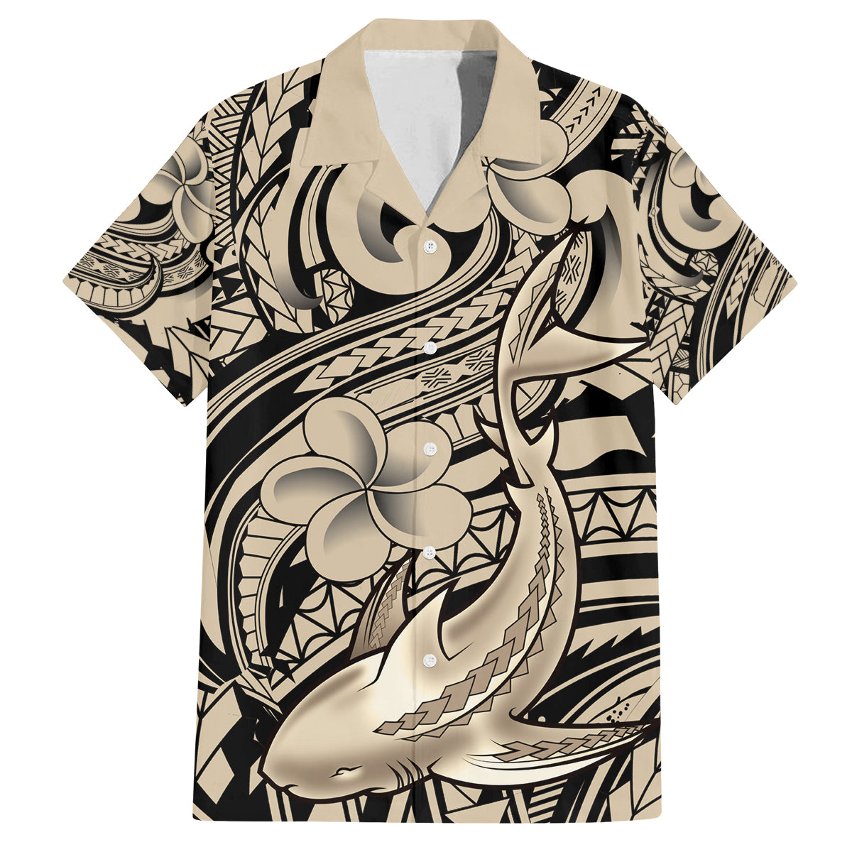 Polynesian Shark Tribal Tattoo Family Matching Long Sleeve Bodycon Dress and Hawaiian Shirt Beige Style LT9 Dad's Shirt - Short Sleeve Beige - Polynesian Pride