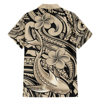 Polynesian Shark Tribal Tattoo Family Matching Off The Shoulder Long Sleeve Dress and Hawaiian Shirt Beige Style LT9 - Polynesian Pride
