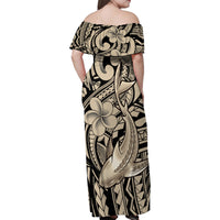 Polynesian Shark Tribal Tattoo Family Matching Off Shoulder Maxi Dress and Hawaiian Shirt Beige Style LT9 - Polynesian Pride