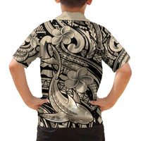 Polynesian Shark Tribal Tattoo Family Matching Off Shoulder Short Dress and Hawaiian Shirt Beige Style LT9 - Polynesian Pride